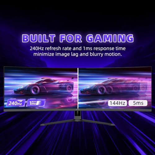 Image of Viewedge 44.5 inch Curved Gaming Monitor DQHD 240Hz 1ms Computer Monitor | 5120x1440p HDR 10, 100% sRGB, Bluelight Filter, 2 HDMI & 2 DP Port, Support Crosshair Adaptive Sync and Wall Mounted