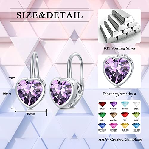 Heart Amethyst Earrings 925 Sterling Silver Plated February Birthstone Earrings Birthday Dangle Drop Earrings For Women Girls,Mother's Day Gifts Earrings Jewelry For Mom Daughter #TOP3