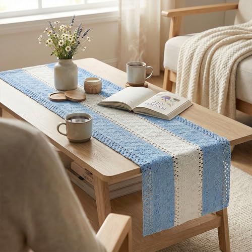 Artoid Mode Sky Blue Farmhouse Rustic Table Runner, Seasonal Hollow Kitchen Dining Table Decoration for Home Party Decor 12x48 Inch by Artoid Mode - Image 5