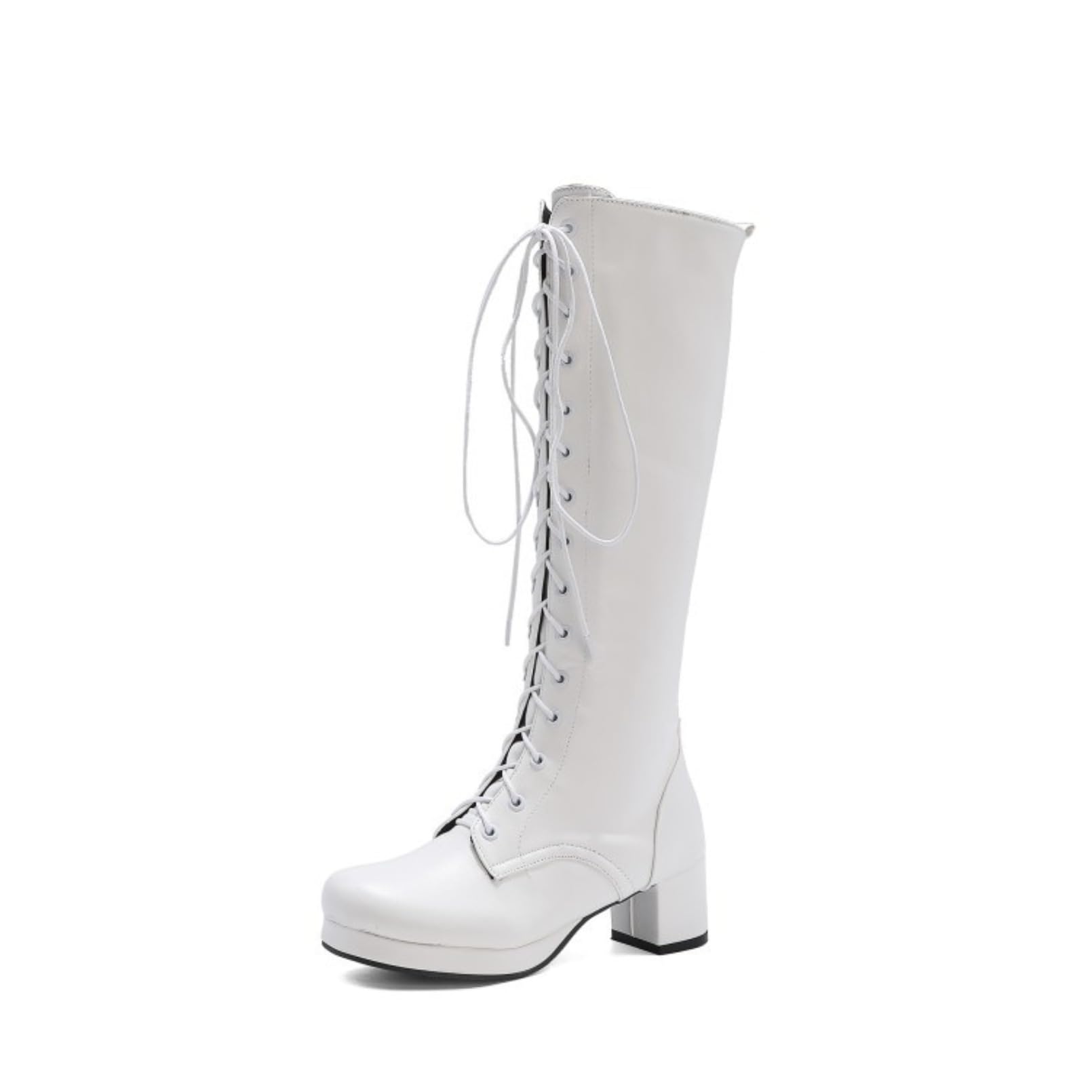 Donna Stivali Alti Lacci Scarpe Tacco Alto Comode Largo Stivali da Moto Lunghi Cerniera Laterale Alti Fino Ginocchio Stivali Impermeabili Stivali Invernali Gambale Alto