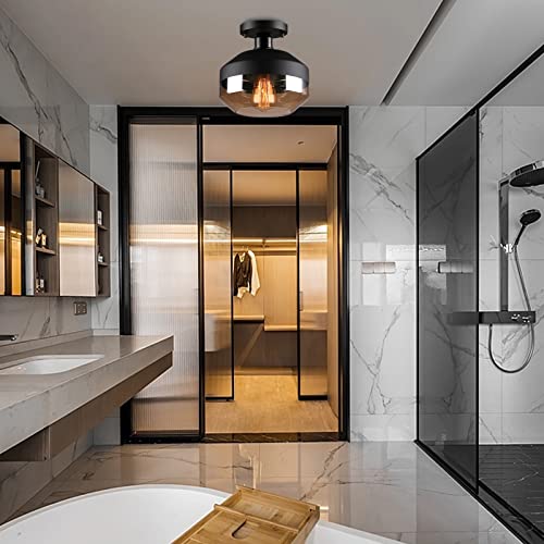 Ceiling Light Fixture,Modern Amber Glass Semi Flush Mount Ceiling Light,Light Fixtures Ceiling Mount,Ceiling Lights,Flush Mount Light Fixture For Kitchen,Bedroom,Bathroom,Living Room,Hallway,Porch #TOP1