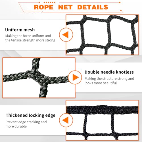 Image of Kids Pets Safety Rope Netting, Black Stairs Balcony Railing Protecting Net, Climbing Cargo Net, 6.619.7ft