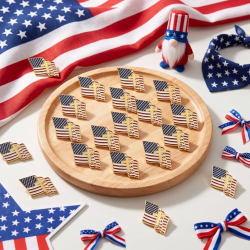 Image of Huquary Patriotic Cross with Waving American Flag Metal USA Flag Lapel Pins for American Patriotic Suits Jackets Hats Backpacks Clothes Decor