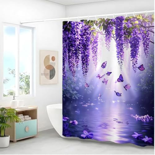 Rideau de douche anti-moisissure violet polyester lavable sans humidité