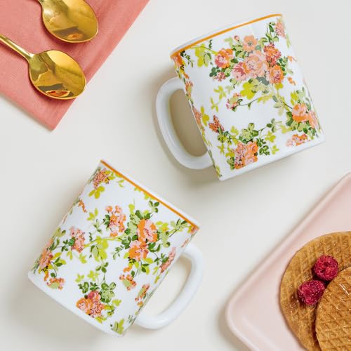 Image of Larah by BOROSIL 320ml x 2pc Opalware Amora Tea /Coffee Mug Set, Microwave & Dishwasher Safe Embossed Design Crockery Ideal for Daily Use & Gifting