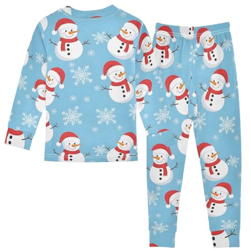 Pajama Sets Long Sleeve Snowman Santa Hat Snowflake Soft Comfy Sleepwear 2 Piece PJS 3-8T3