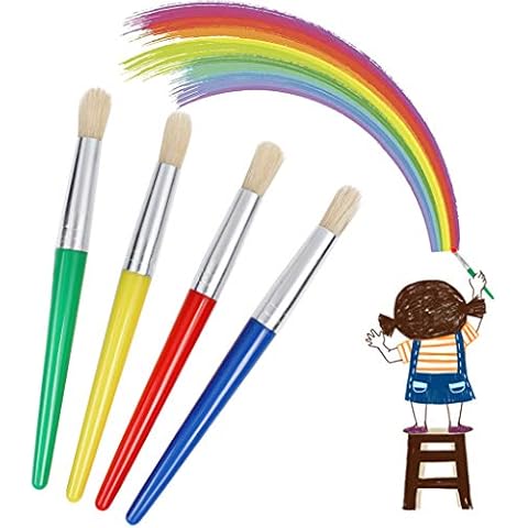 JCF Kids Paint Brushes,4 PCS Childrens Painting Brushes Set Flat Tip with Plastic Handle and Hog Bristles Painting Brushes,Multi Color Paint Brushes for Children Kids Beginners Art Supplies Cover