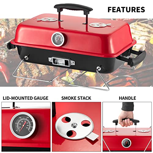 Portable Charcoal Grill, Tabletop Outdoor Barbecue Smoker, Small BBQ Grill for Outdoor Cooking Backyard Camping Picnics Beach by DNKMOR RED - Image 5