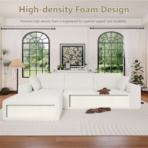 Image of Modular Sectional Sofa Couches L-Shape Couch 3 Seat Modular Sofa Memory Foam Sectional Couches for Living Room (Cloud White, 108 inch+Left Chaise)