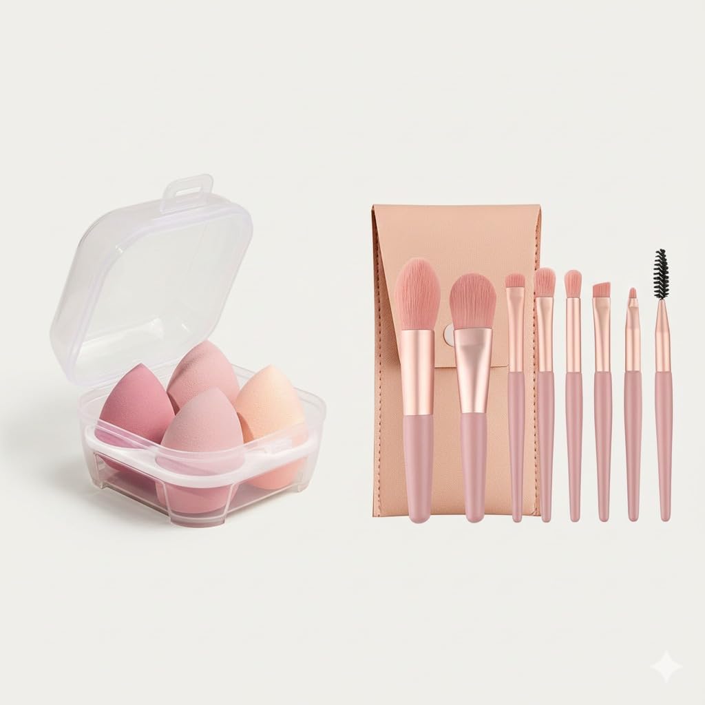 Professional Makeup Tools Kit | Beauty Blender Sponge Set with 8-Piece Makeup Brushes | Soft, Reusable & Skin-Friendly (multicolor)-picture-35