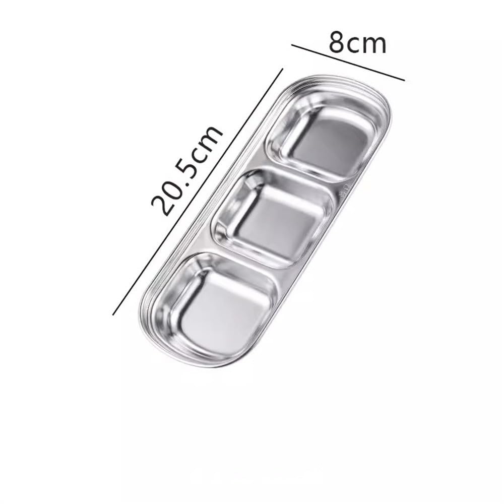 Assiettes À Dîner En Acier Inoxydable Soucoupe à tremper en acier inoxydable 2 compartiments 3 compartiments 4 compartiments(Silver,20.5x8cm)