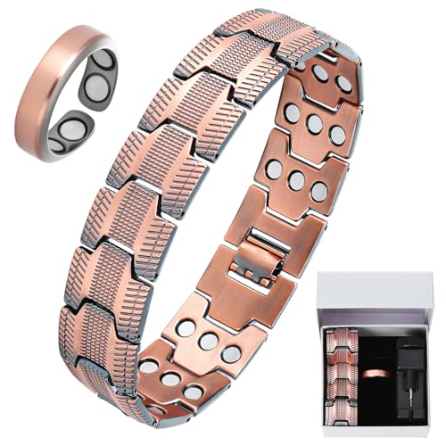 Pulsera de cobre para hombre, con herramienta de ajuste de tamaño, anillo y