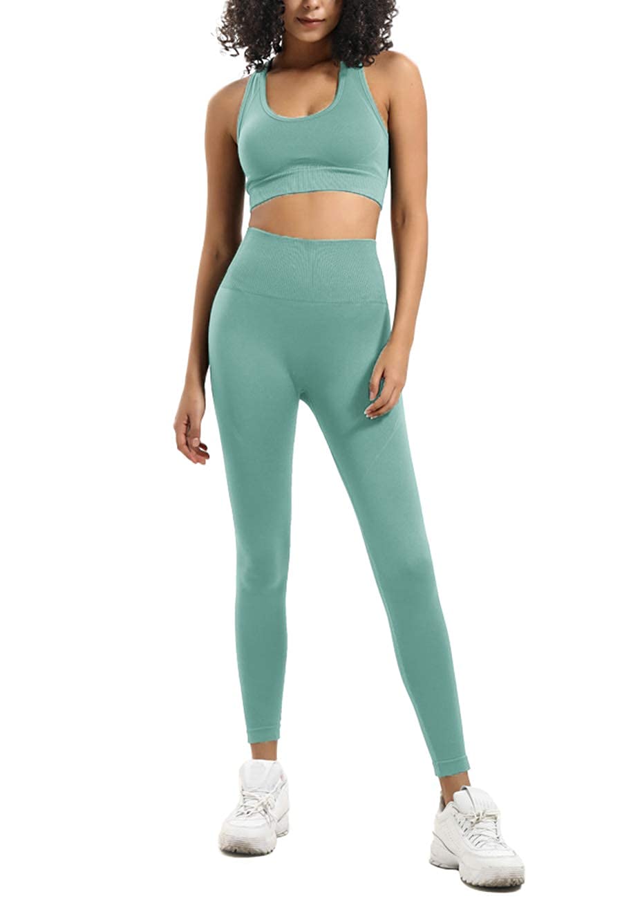 Damen Workout Sets 2 Stück Nahtlose Slim Fit Yoga Kleidung Outfits Set