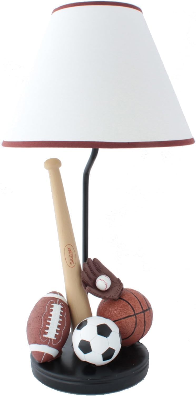 Bright Lights Sports Table Lamp with Matching Night Light - Fantastic Hand Painted Details Brown white black tan