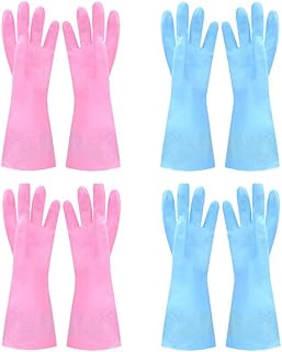 CERYTHRINA Dishwashing Rubber Gloves Non-Slip Household Laundry Kitchen Cleaning Gloves Reusable PU Waterproof Latex Gloves for Women and Men (Large, 6 Pairs) Pink 2 Pairs and Blue 2 Pairs