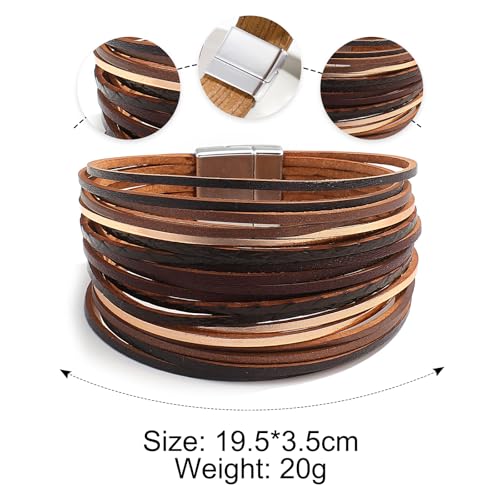 Image of Fesciory Leather Wrap Bracelets for Women, Boho Leopard Multi-Layer Crystal Beads Cuff Bracelet Jewelry