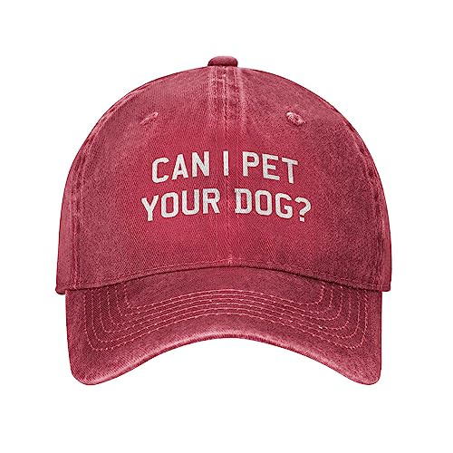 Gymini Can I Pet Your Dog Hat Funny Dog Gift Hat Baseball Cap Cowboy Adjustable Hats Fashion Gifts for Women Men Red