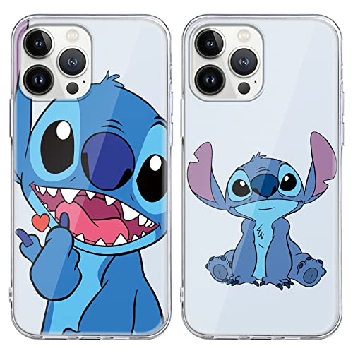 2 Piezas Funda para Apple iPhone 13 Pro MAX 6.7'' Stitch Funda con Cute Amor Diseño Anti-Choques de Animados Transparente Case Suave TPU Silicona Bumper Protector Carcasa para iPhone 13 ProMax Cover