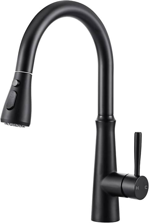Wasserhahn Küche Schwarz, Hochdruck Küchenarmatur Ausziehbar, 360° Schwenkbar Armatur Küche Mischbatterie mit 2 Wasserstrahlarten, Edelstahl Spültischarmatur,Schwarz