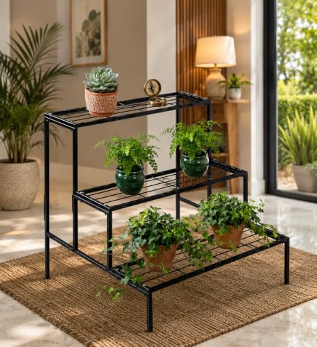 Image of Bee Creative Plant Stands for Outdoor Balcony, Flower Pot Stand for Indoor Plants, Large Metal Planter Stand for Living Room, home decor, Indoor & Outdoor plants Stand (3 STEP B)