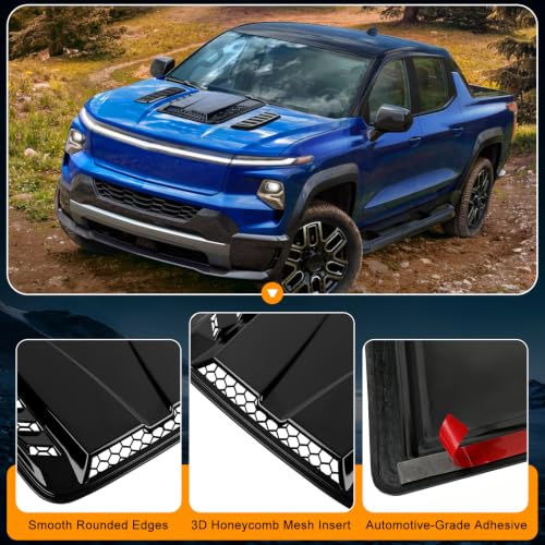 Image of Universal Car Hood Vent 3pcs,Car Engine Hood Vents,Hood Scoop Air Vent for Trucks, Suit for Dodge Ram 1500 2500 3500,Chevy Silverado, F-150, F-250, F-350(Black)