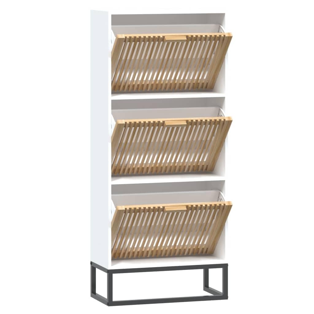 Szafka na buty biała z materiału drewnopochodnego 52 x 25 x 120 cm z żelaznymi nogami, miejsce do przechowywania sneakersów, butów i butów, zajmuje mało miejsca do korytarza, przedpokoju