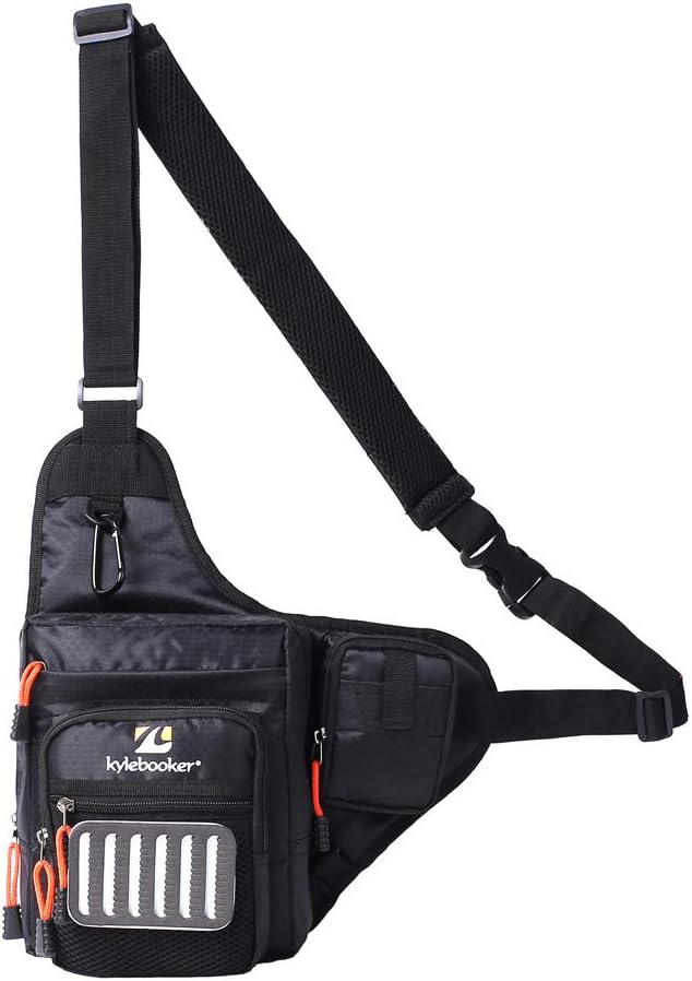 KylebookerFly Fishing Sling Pack Adjustable Fishing Tackle Shoulder Bag Gear Accessory Organizer Stream Waist Bag