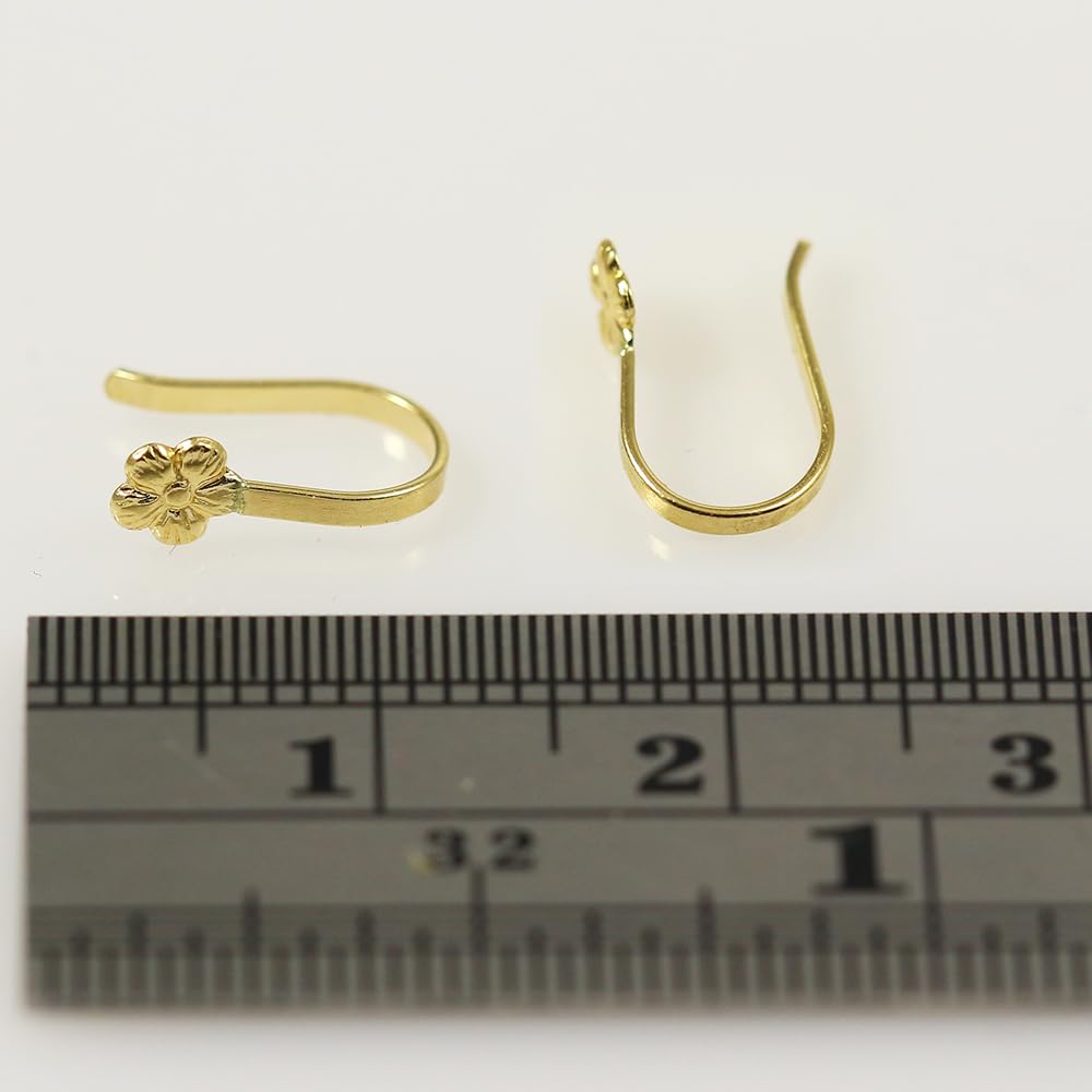 Pendiente de nariz de oro amarillo macizo con diseño floral en relieve, sin perforación, anillo de nariz de imitación