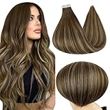 Full Shine Invisible Tape in Hair Extensions Human Hair 18 Inch Tape ins Brown Extensions Color 4/24/4 Balayage Hair Extensions Real Human Hair Seamless Tape ins Human Hair Extension 50Gram 20Pcs