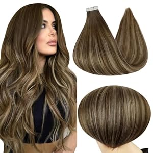 Full Shine Invisible Tape in Hair Extensions Human Hair 18 Inch Tape ins Brown Extensions Color 4/24/4 Balayage Hair Extensions Real Human Hair Seamless Tape ins Human Hair Extension 50Gram 20Pcs