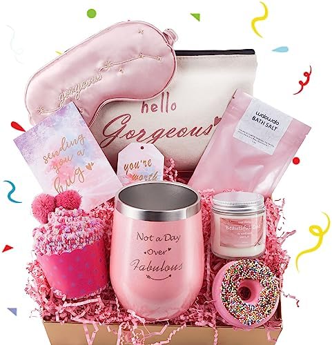 Birthday Gifts for Women Gift Ideas Presents Spa Relaxing Gifts Box for Her Unique Happy Birthday Self Care Gift Basket for Best Friends Female Wife Mom Sister Girlfriend Teacher Bday Wine Tumbler