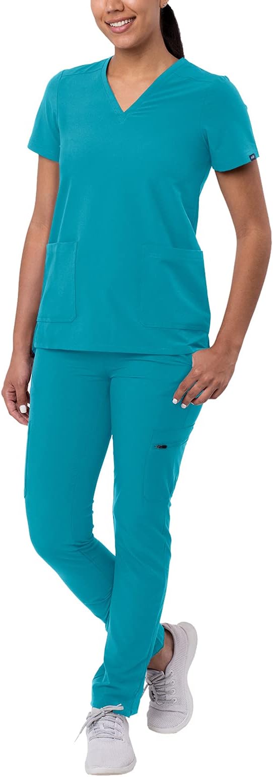 Adar UniformsAdar Addition Go-Basic Scrub Set for Women - Slim V-Neck Scrub Top & Skinny Cargo Scrub Pants