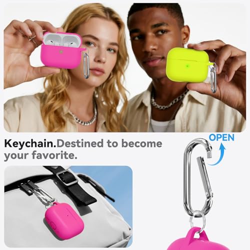 Image of Ljusmicker for AirPods Pro 3 Case 2025 with Cleaner Kit,Soft Silicone Protective Cover for Apple AirPods Pro 3rd Generation Cases for Women Men,for AirPod Pro 3 Cover with Keychain-Hot Pink