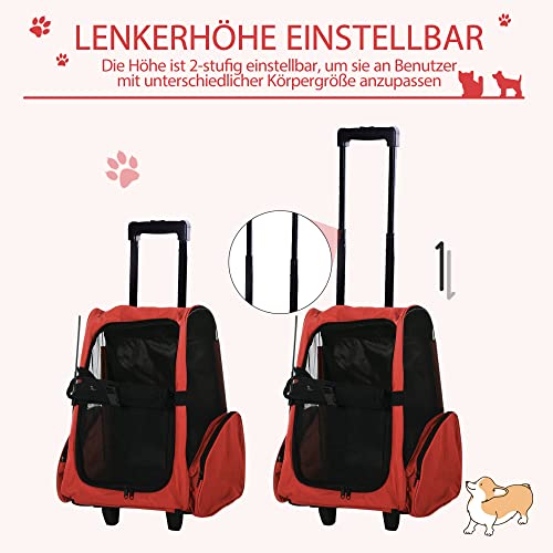 PawHut Hundetrolley Transporttasche Tragetasche für Tiere 2in1 Rucksack und Trolley 35x27x49 cm rot