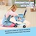 Bluey Shopping Trolley, Sturdy Toy Shopping Basket with Free-Rolling Wheels, Rotating Handle, and 8 Cardboard Accessories, Push Cart for Kids Ages 3+