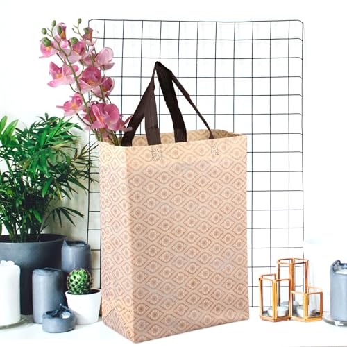 Image of Kuber Industries (Pack of 24) Shopping Handbag | Reusable Grocery Bags | Foldable Shopping Bag | Carry Bags with Handle | Vegetable Bag | Gifting Bag | Eye- Print | Cream