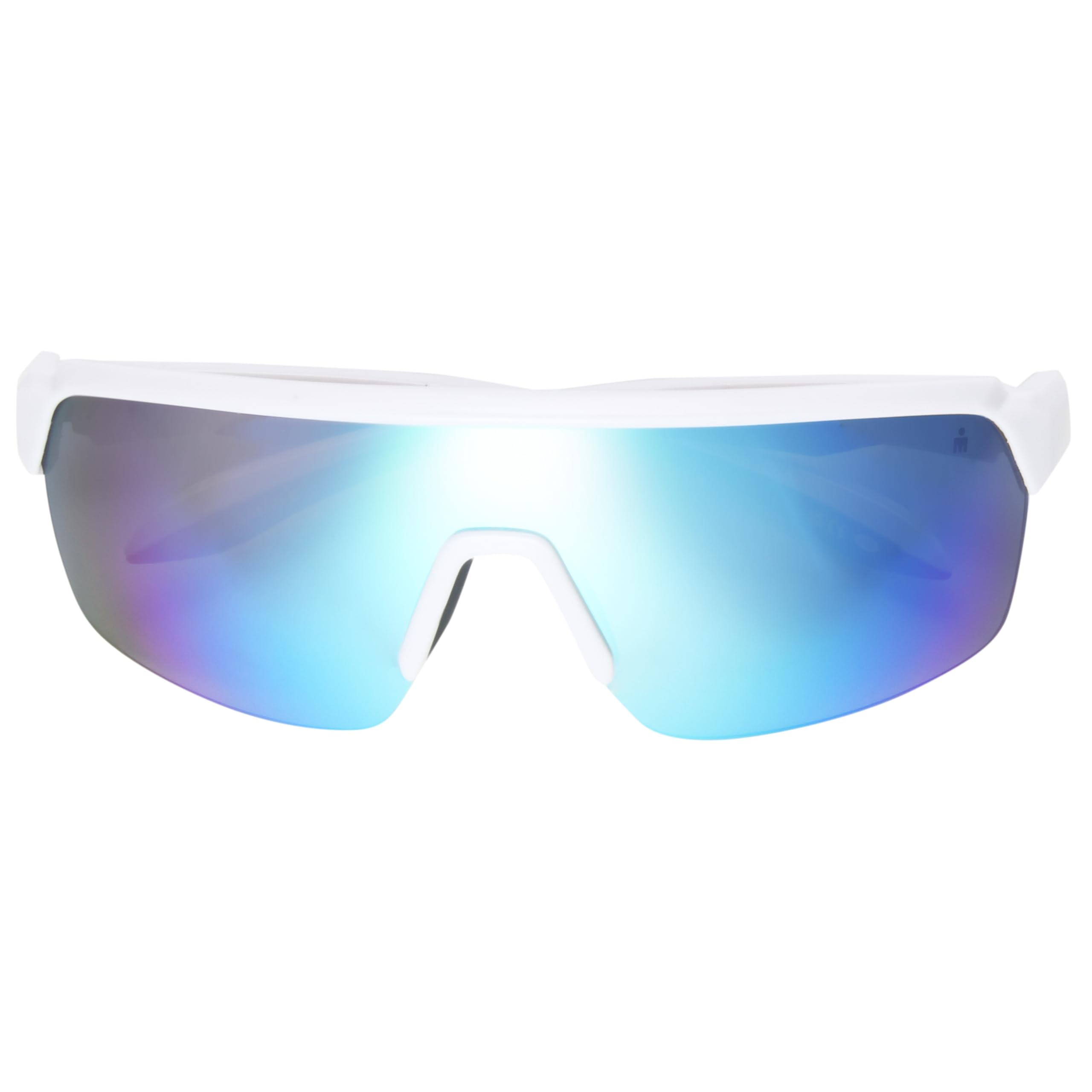 Foster Grant IRONMAN Rover Herren-Sonnenbrille – weiße Shield-Fassung mit grauen Bügeln, blaue Spiegelgläser, UV400-Schutz, kratzfest & stoßresistent, leichtes Sportgestell