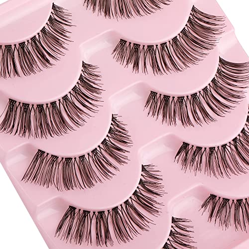 Newcally Wispy Lashes Natural Look False Eyelashes 3D Hand-Knotted Clear Band Eye Lashes Multipack 5 Pairs Pink
