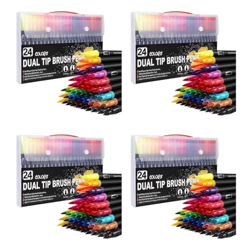 Stylos à Colorier 24 Couleurs Feutres à Pointe Double Pinceau Dessin et Peinture