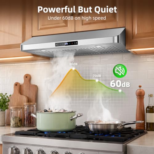 Image of 36 inch Under Cabinet Range Hood 800 CFM, Stainless Steel Vent Hood | Touch /Gesture /Remote Control, 3-Speed Fan, Ducted /Ductless Convertible, 15-min Delay Shutoff, Dishwasher-Safe Baffle Filter