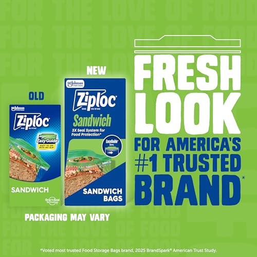 image for Ziploc Sandwich and Snack Bags with EasyGuide Texture, Plastic Storage