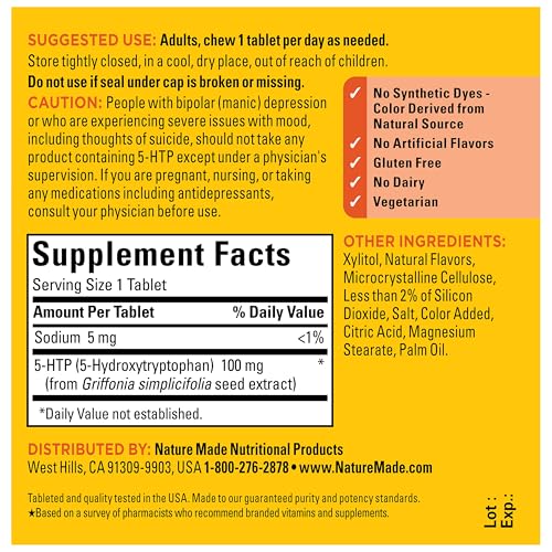 Nature Made Chewable 5HTP 100mg, 5-HTP Mood Support Supplement, 30 5 HTP Chewable Tablets, 30 Day Supply - image 8