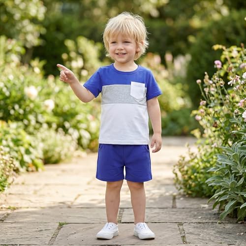 Image of Toddler Boy Clothes Baby Summer Outfit Patchwork Tee Shorts 12M-4T