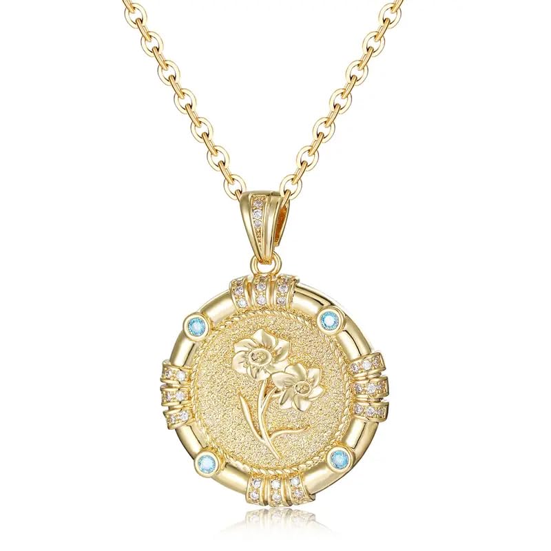 ONTHOLOGIE Birth Month Flower Necklace With Birthstone - Gift for Her Birth Flower Necklace