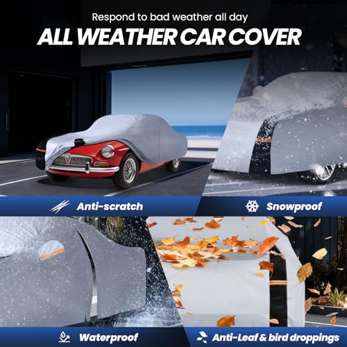 Image of Multi-Layer Car Cover Custom Fit for MG MGB(1962-1981), 100% Waterproof All Weather for Automobiles, Gift with Towel, Heavy Duty Car Covers for Rain Sun UV Protection with Door Zipper