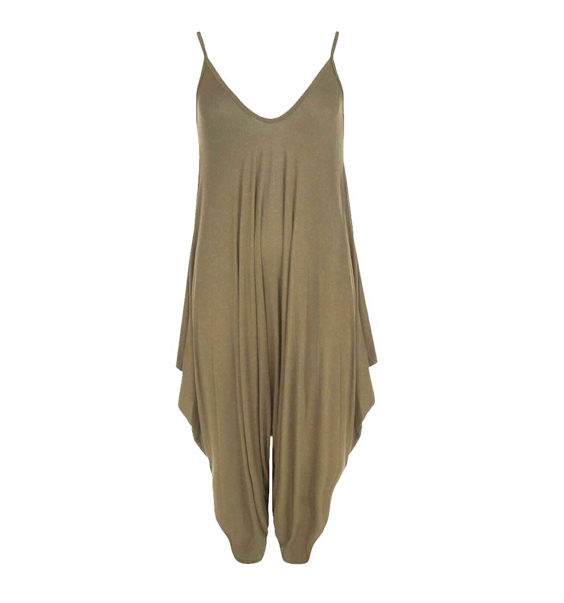 Real Life Fashion Ltd Women's Mocha Sleeveless V Neck Hareem Jumpsui#( Plain Sleeveless V Neck Romper Jumpsuit#Uk 20-22#)