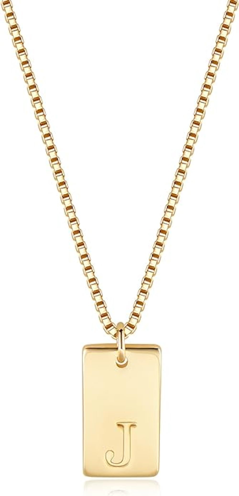 18K Gold Plated Stainless Steel Golden Color Rectangular Tag Alphabet Letter Engraving Pendant Necklace For Women, Elegant Fashionable Jewelry Gift