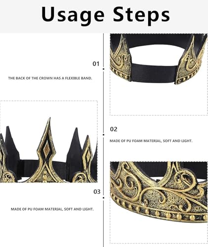 Image of King Crown for Men, Crown for Boys,Golden Crown, Themed Parties and Costume Events, King Crown for Role Play, Birthday Party, Wedding