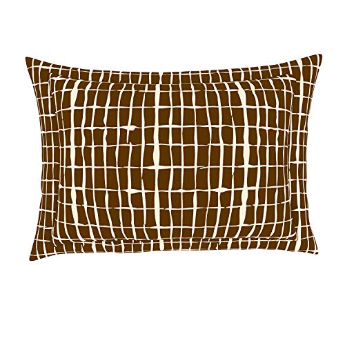 Image of Spaces Atrium Plus 100% Cotton King Size Fitted Double Bedsheet with 2 Pillow Covers Soft Feel Skin Safe Breathable Fabric (Geometric, 183CM X 198CM + 30CM) - Brown