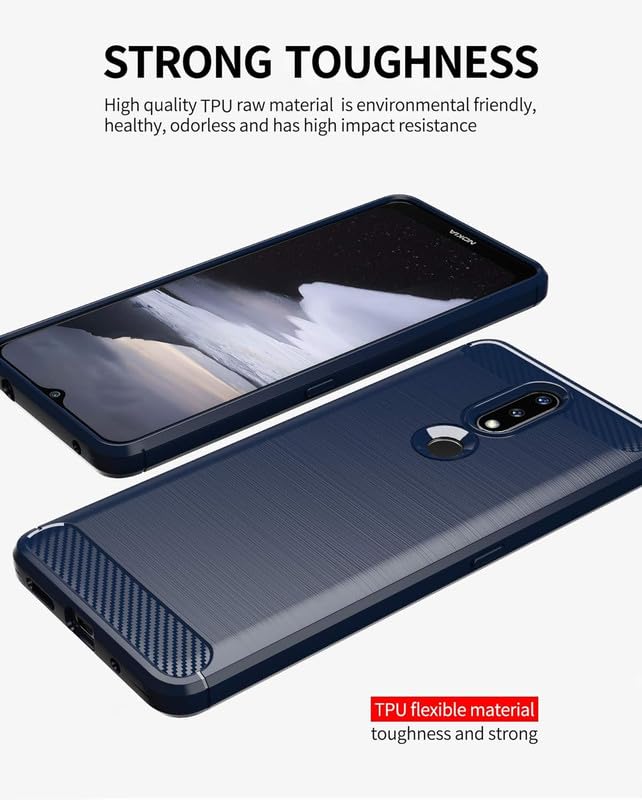 Image of NPRC Hybrid Ultra Slim Protective Case TPU Non-Slip Carbon Fiber Texture Shockproof Case Cover for Nokia 2.4 - Blue